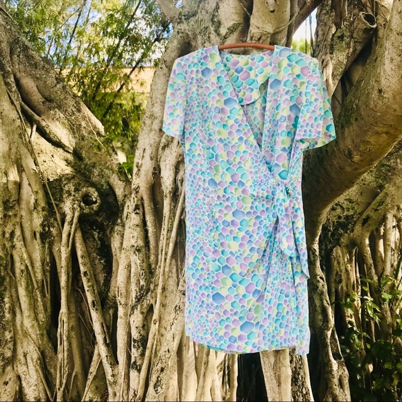 Vintage Dresses & Skirts - Vintage Retro 80’s Patterned Wrap Waist Dress